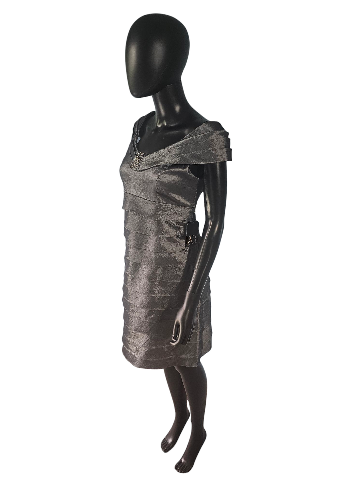 Silver Off Shoulder Tiered Cocktail Dress - Jessica Howard