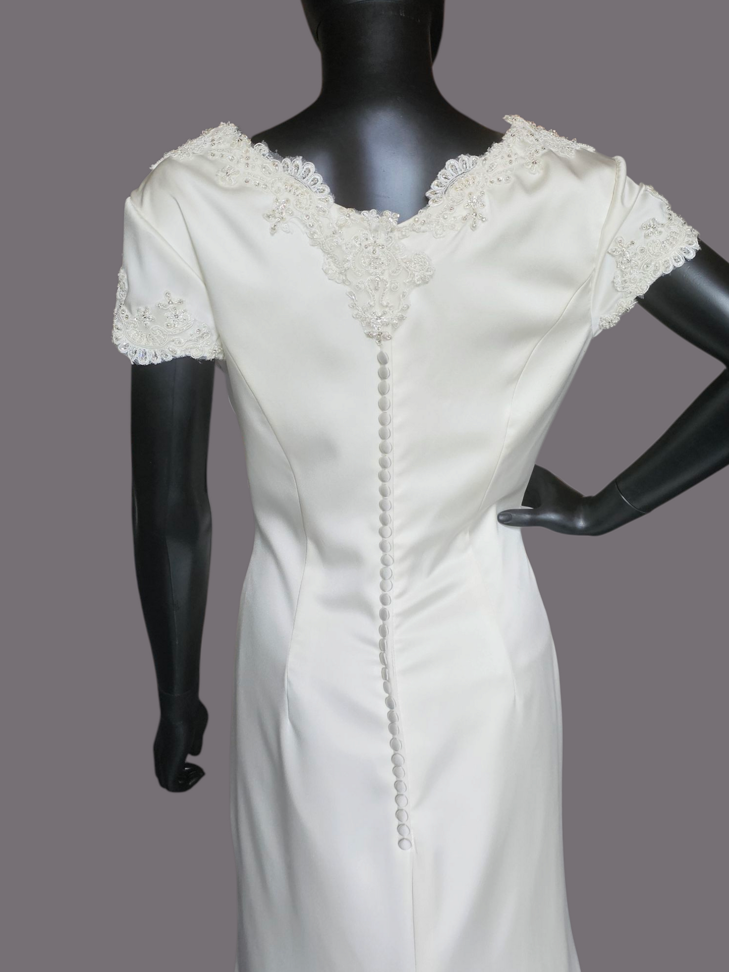 Ivory Silky Satin Cowl Neck Wedding Gown Sheath - Casablanca