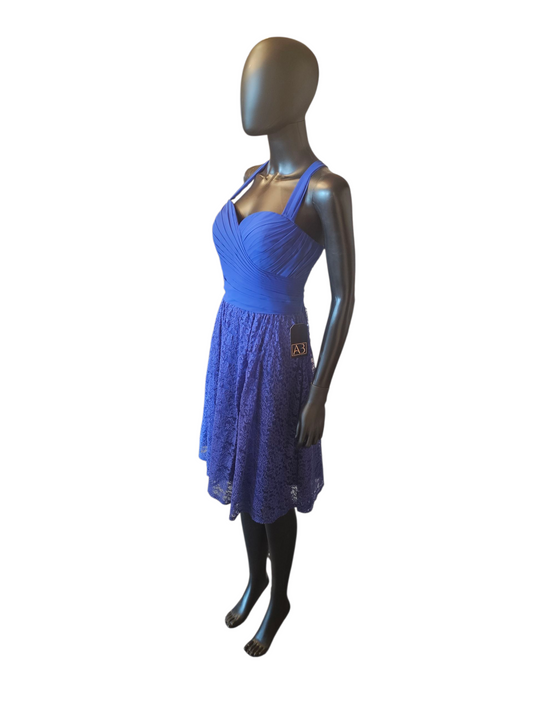 Royal Blue Chiffon/Lace Halter Party Dress - Da Vinci