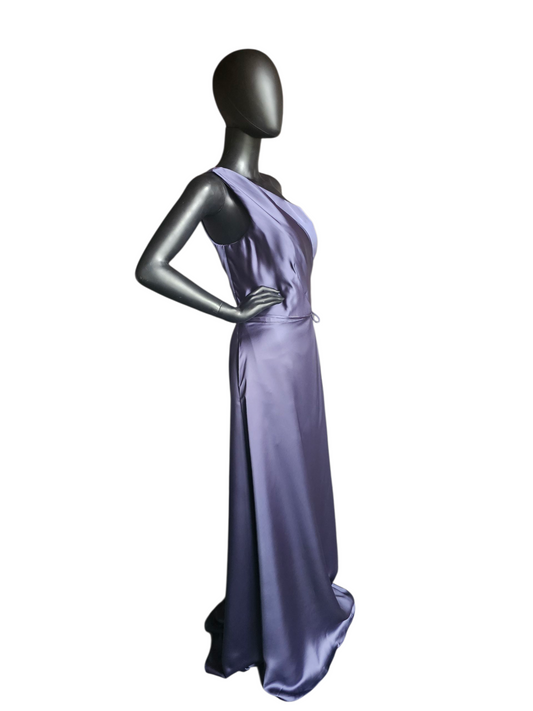 Dusk (Blue) Silky Satin One Shoulder Full Length Formal Gown - Mori Lee