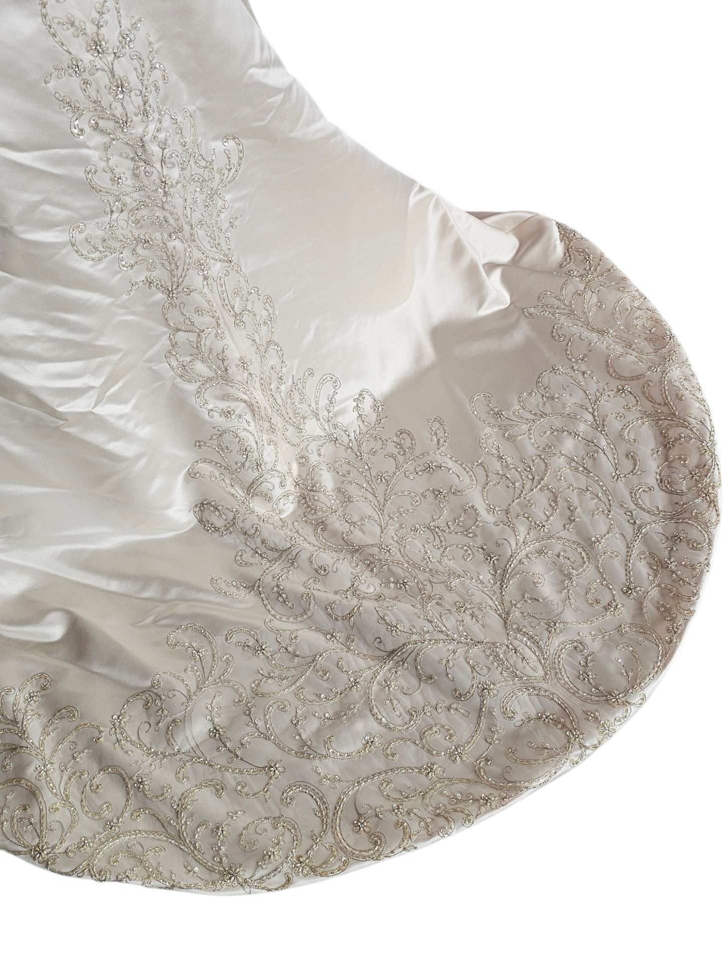 Champagne Empire Satin V-Neck Wedding Gown - Casablanca