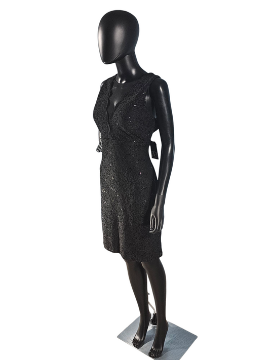 Black Sparkles Illusion V-Neck Cocktail Dress - Roz & Ali
