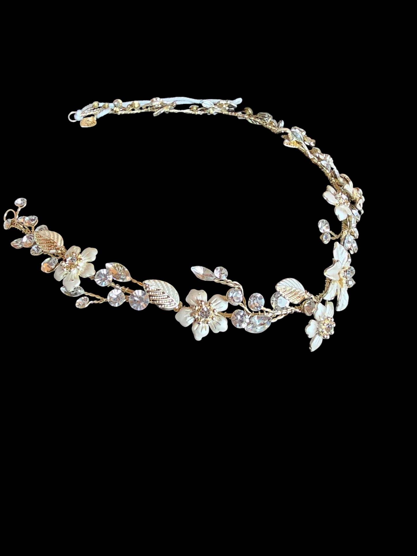 Gold Floral/Crystal Wire Hair Wreath Accessory
