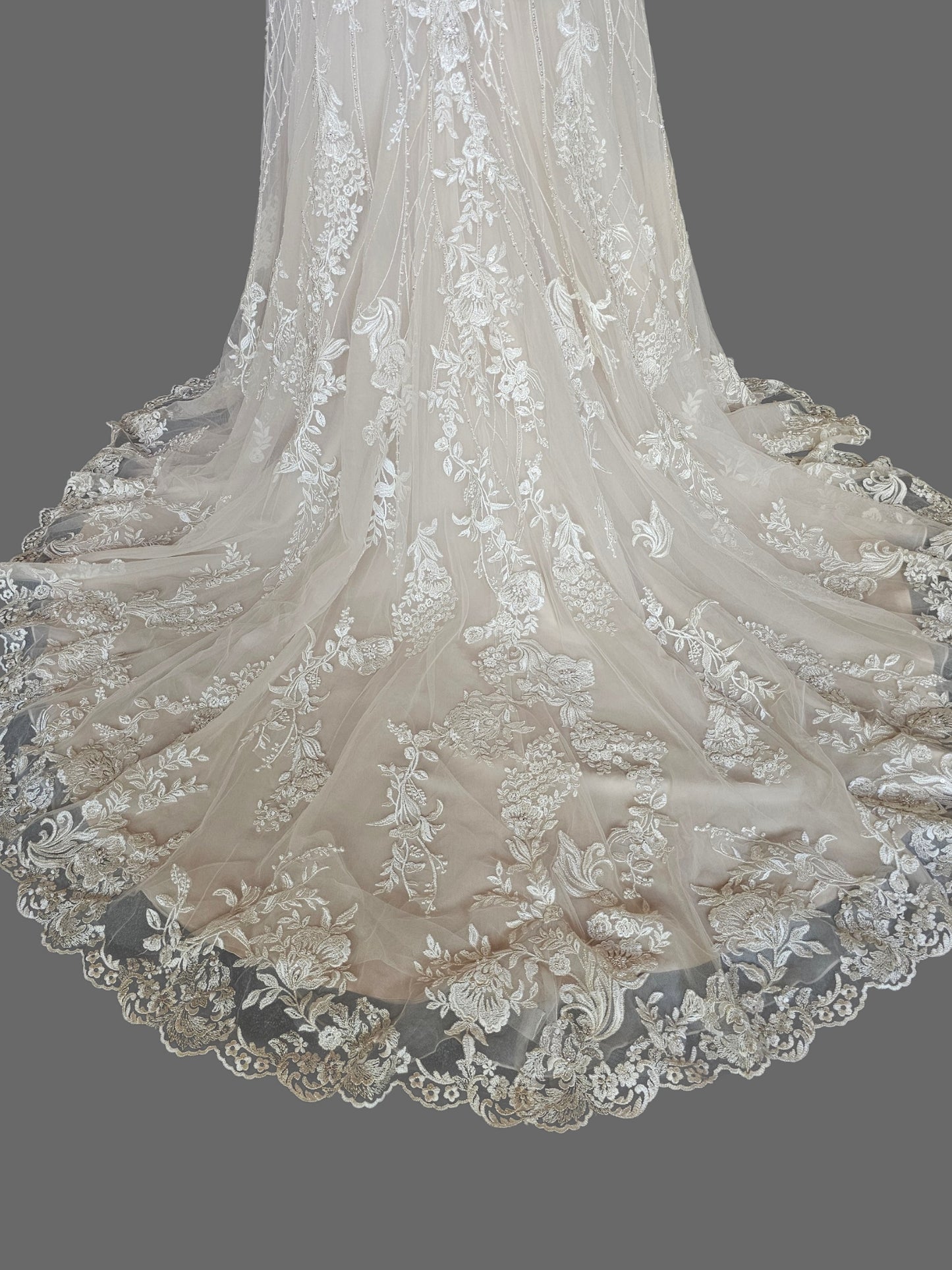 Nude/ White Full Scale Floral Beading Strapless Sweetheart Illusion Bodice Beaded Fit/Flare Wedding Gown - Beloved