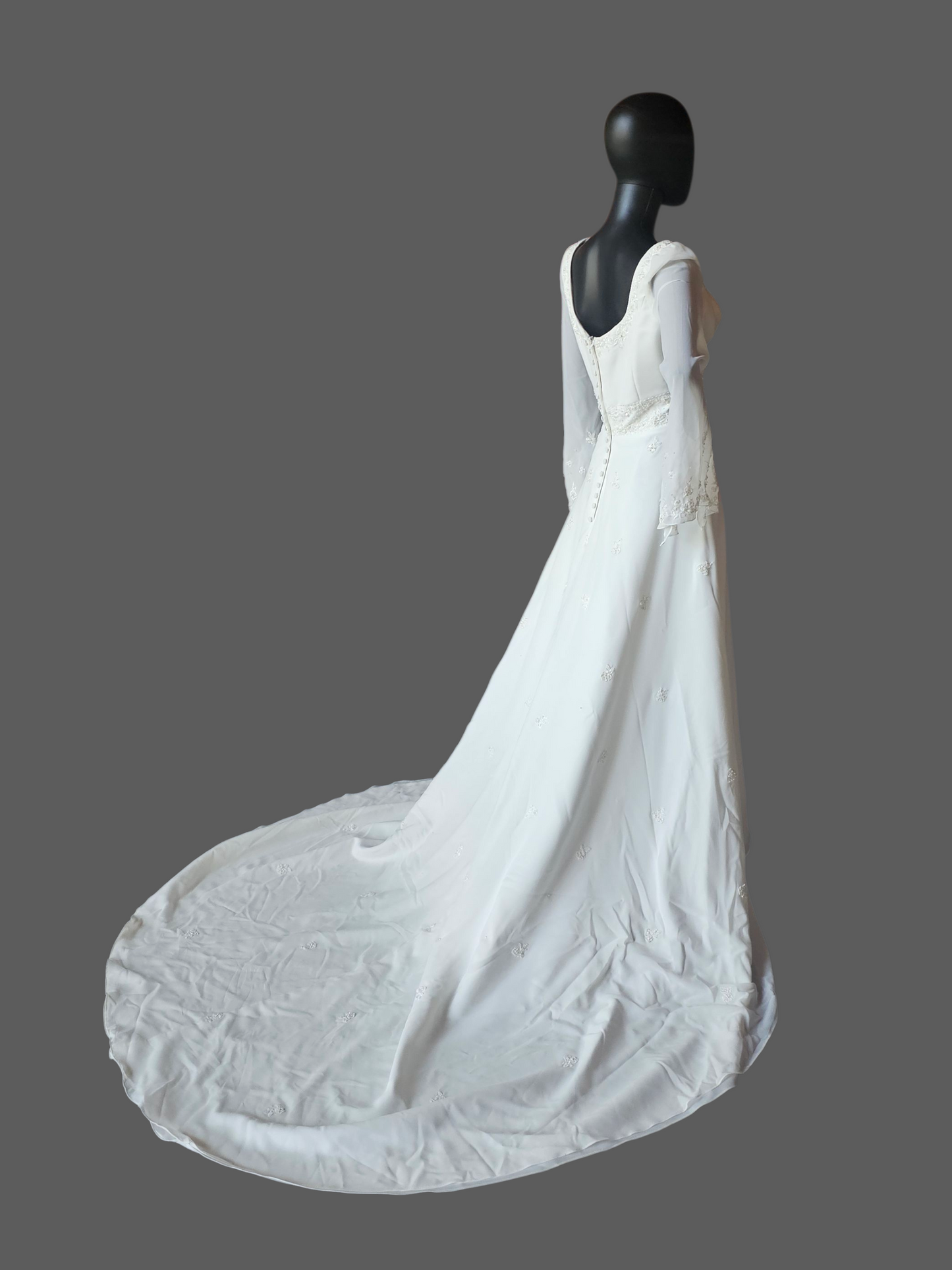 Vintage Ivory Chiffon Empire Waist Scoop Neck Renaissance Sleeve Wedding Dress - Mori Lee
