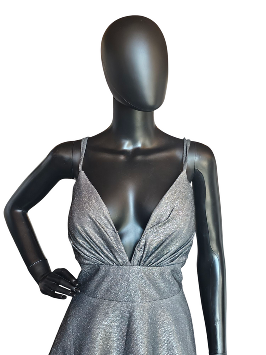 Silver Sparkle V-Neck A-Line Formal Gown - Ediths