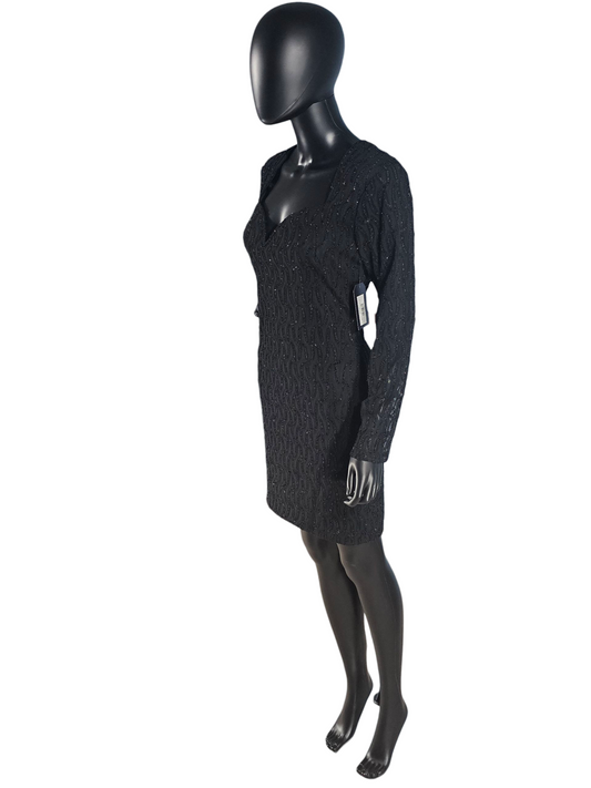 Vintage Black Sparkle Detail Long Sleeve Cocktail Dress