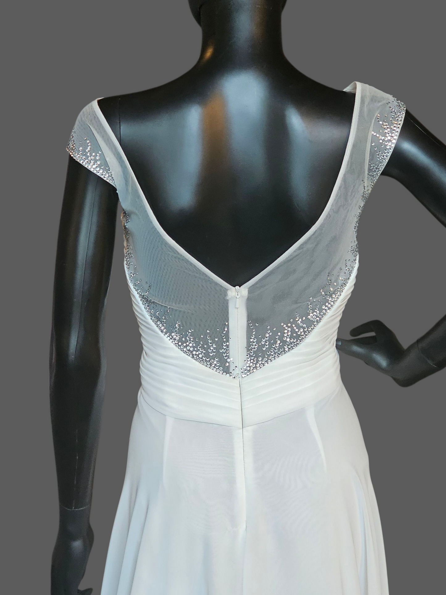 Ivory Chiffon Illusion Sparkle V-Neckline Wedding Gown - PC Marys