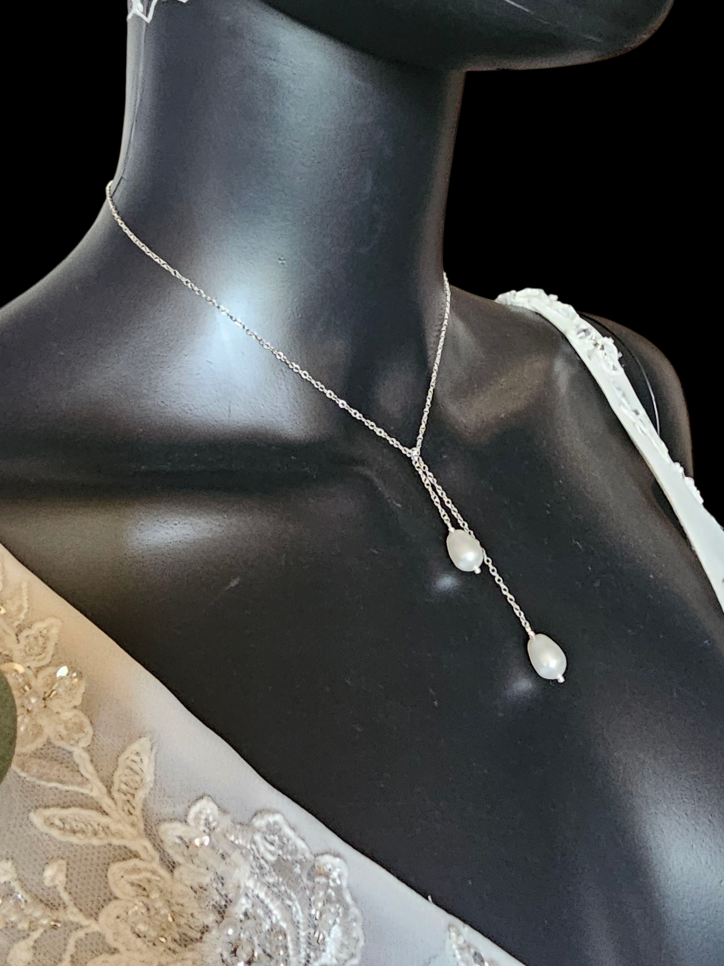 Faux Teardrop Pearl Tie Necklace