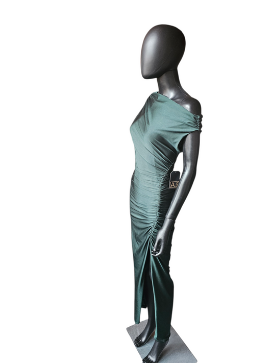 Forest Green Stretch Jersey Bodycon Off Shoulder Maxi Dress - Windsor