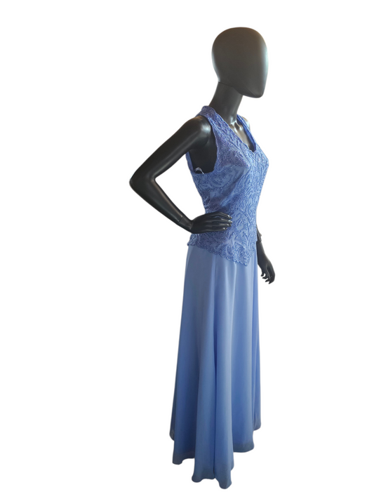 Periwinkle Beaded Halter Formal Dress - JKARA New York - NWT
