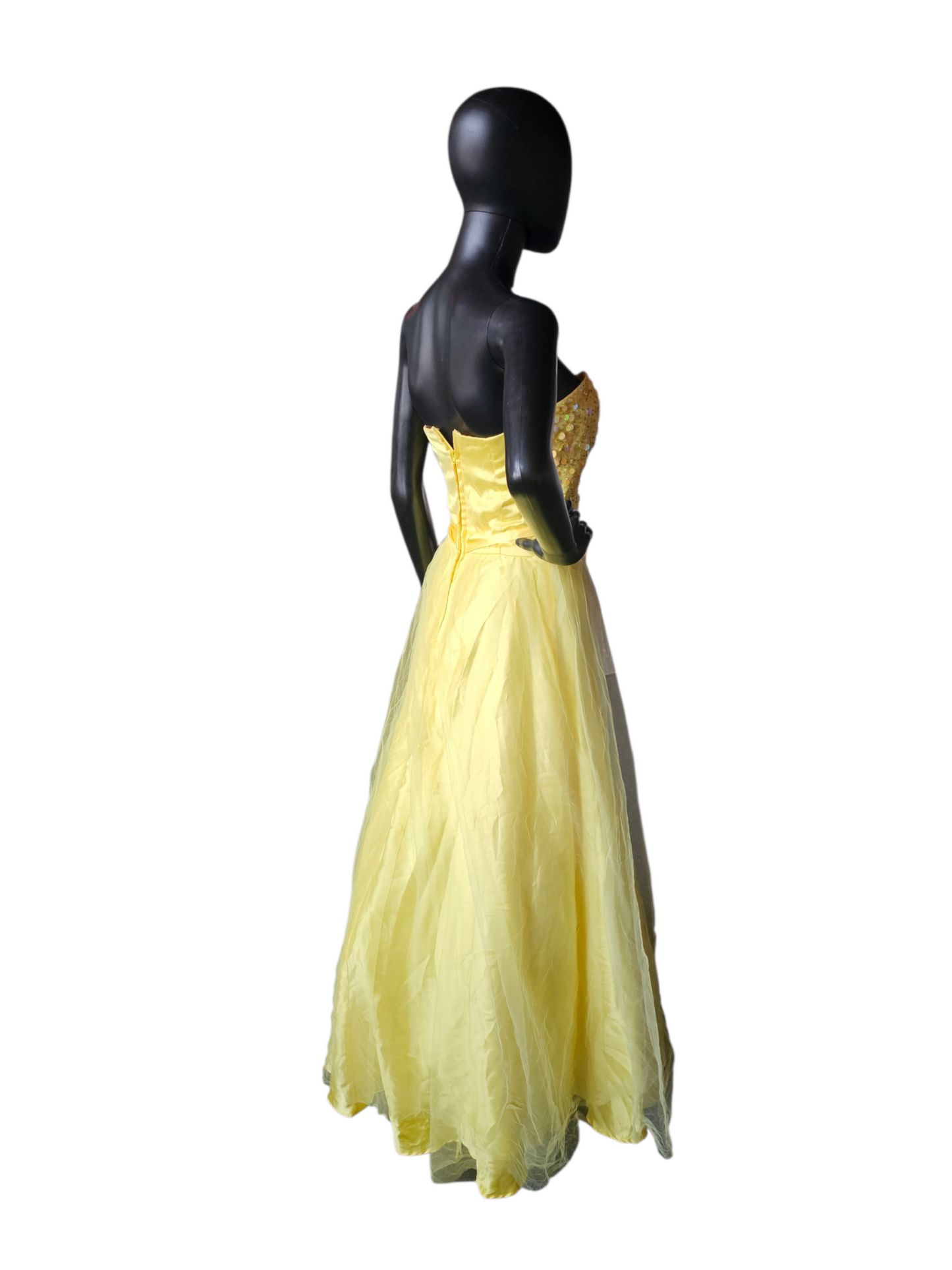 Neon Yellow/Peach Sequin Prom Dress - Masquerade