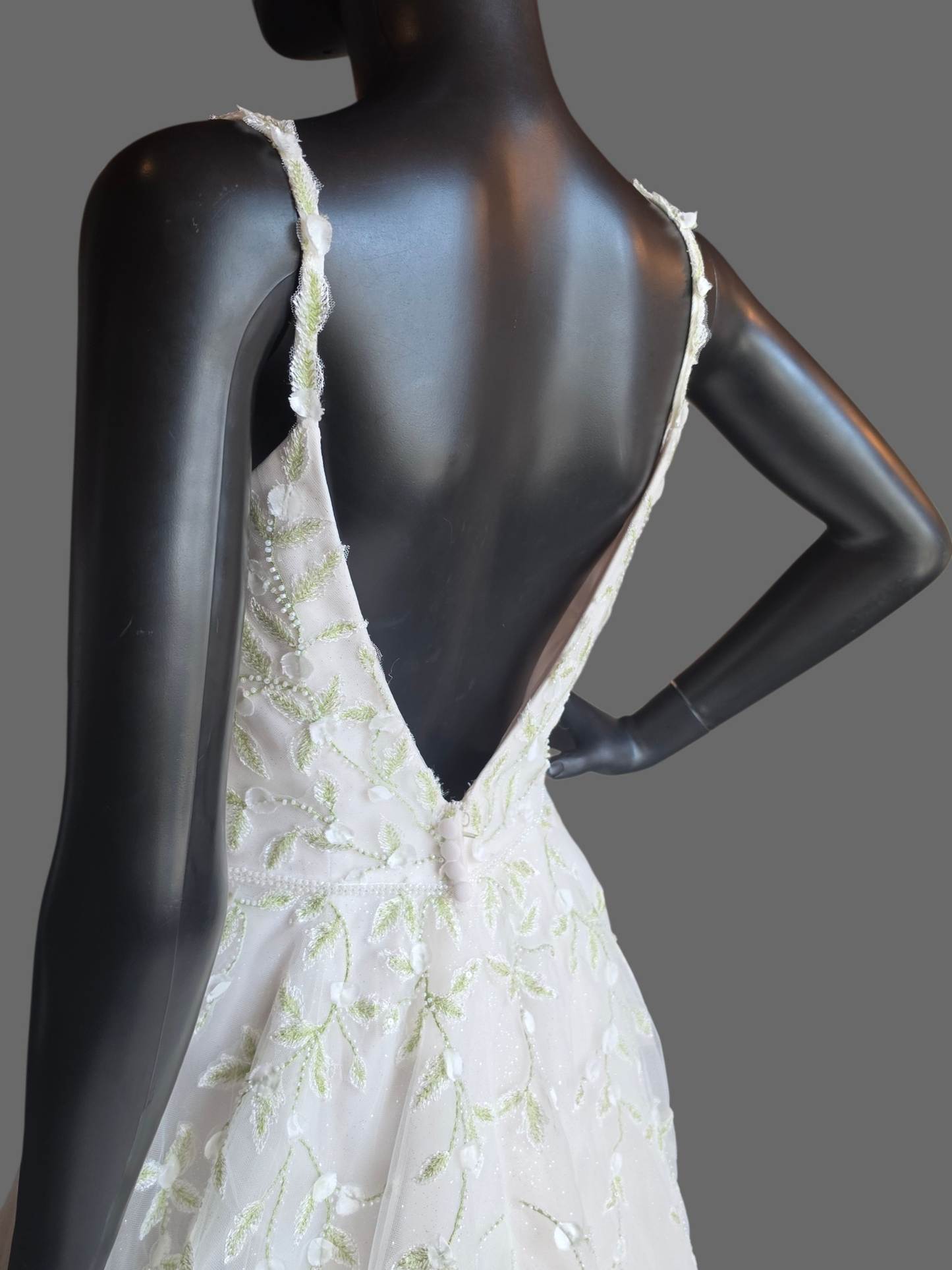 Ivory/Green Floral Sparkle A-Line Wedding Gown - Maggie Sottero