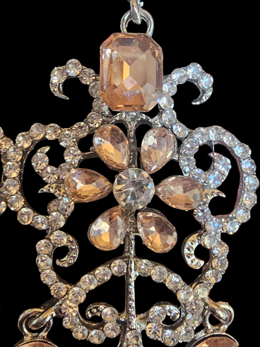 Pink/White Crystal Large Chandalier Earring