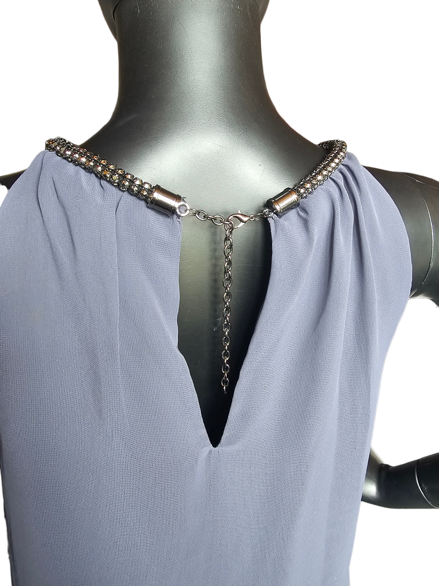 Grey Chiffon Halter Flutter Cocktail Dress - SLNY