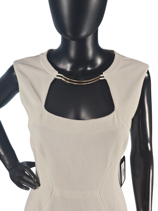 BCBG Cream/Gold Necklace Sheath Dress