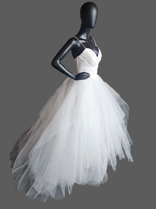 White V-Neck Tiered A-Line Tulle Wedding Ballgown- RENEWAL/Hayley Paige