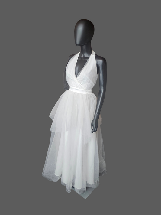 White Tulle Halter Tiered Beach/Informal Wedding Gown NWT - Red Dress