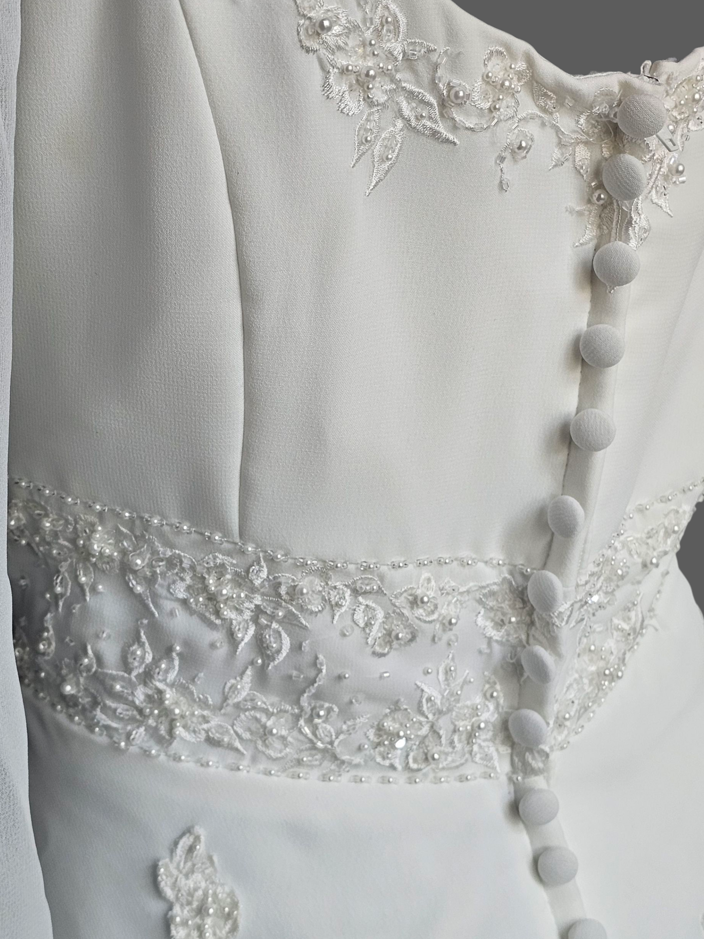Vintage Ivory Chiffon Empire Waist Scoop Neck Renaissance Sleeve Wedding Dress - Mori Lee
