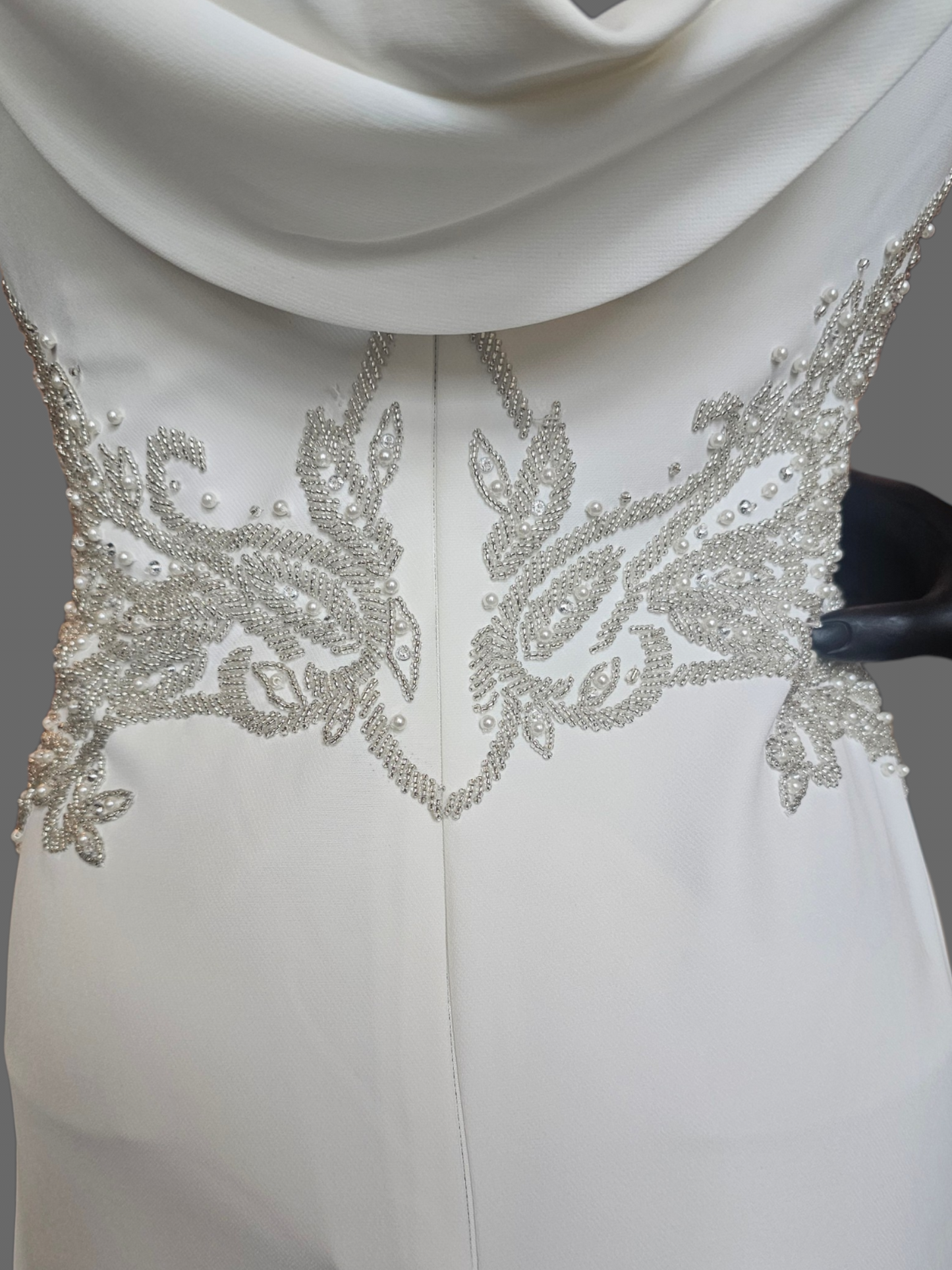 Ivory Wedding Gown Cap Sleeve Sheath Beaded With Peral Design Around The Dress Cowl Back - Franssical