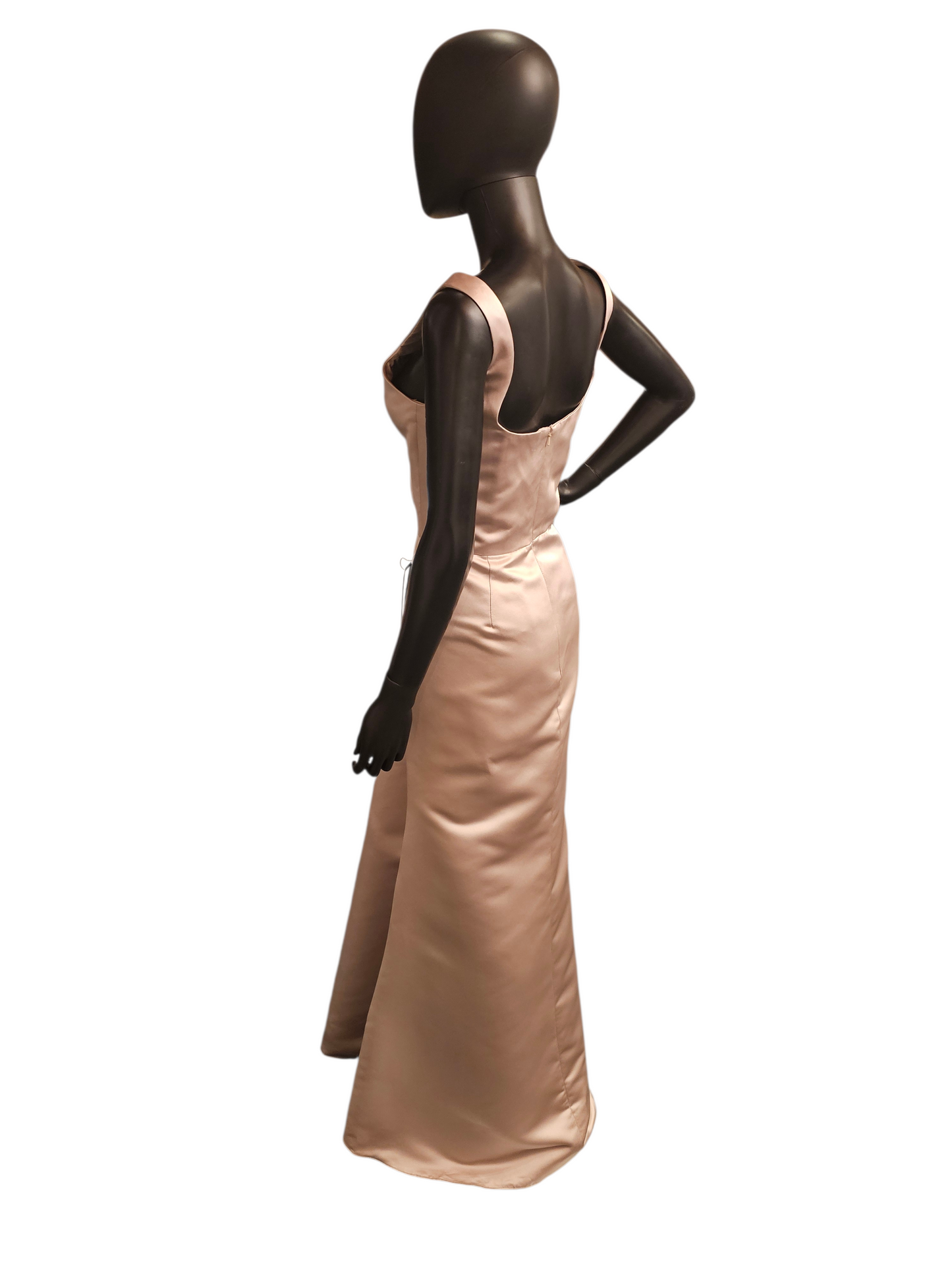 Hayley Paige Satin Fitted Scoop Candlelight Maxi Formal Dress