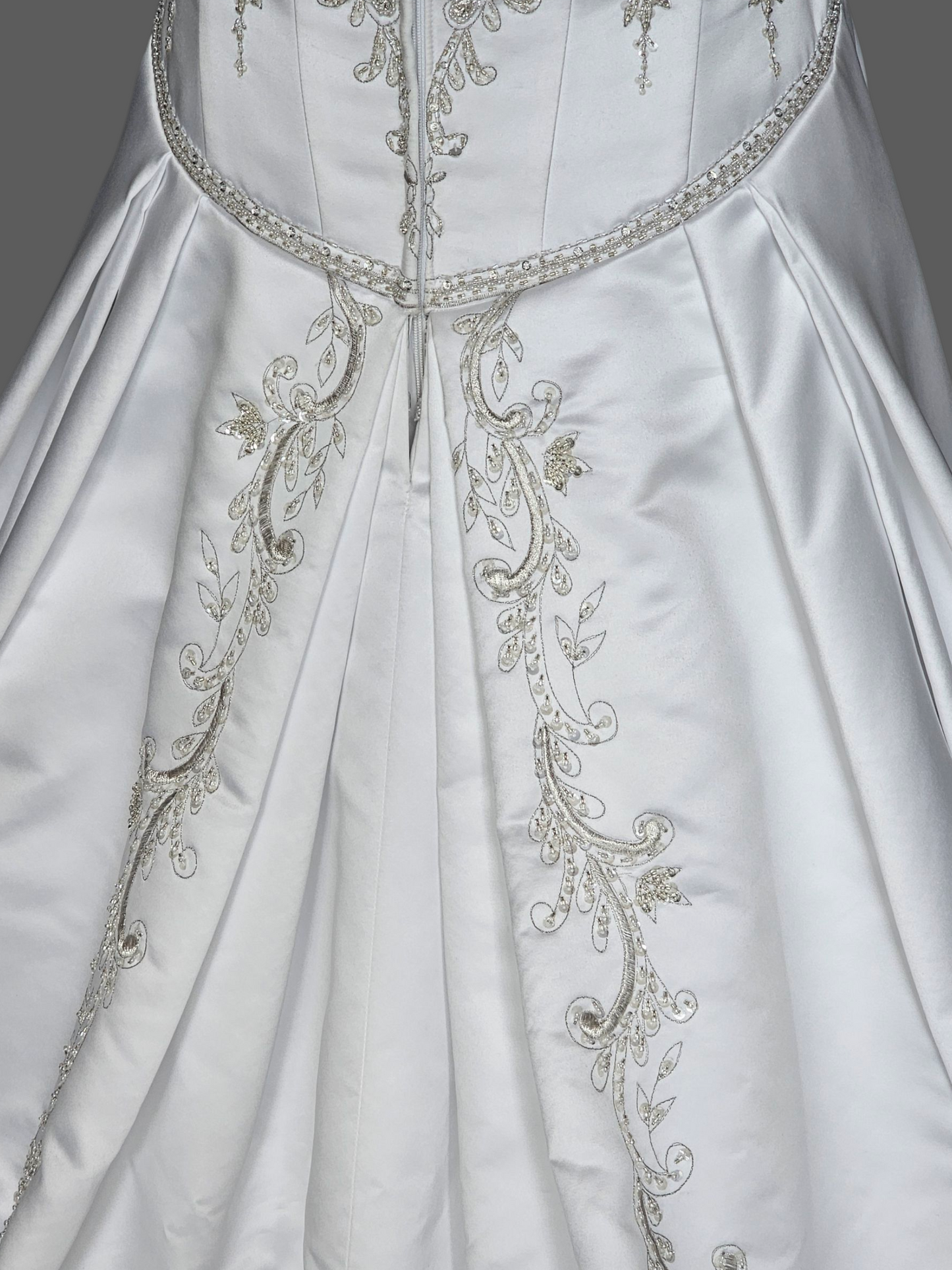 White Satin Drop Waist A-Line Wedding Gown - Casablanca