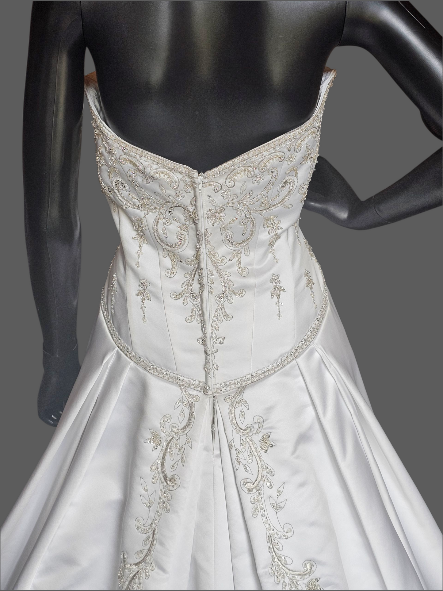 White Satin Drop Waist A-Line Wedding Gown - Casablanca