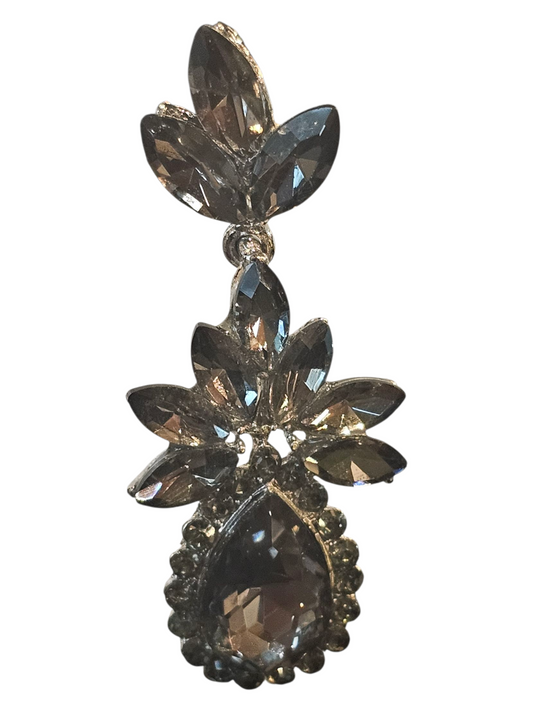 Grey Crystal Fleur Teardrop Earring