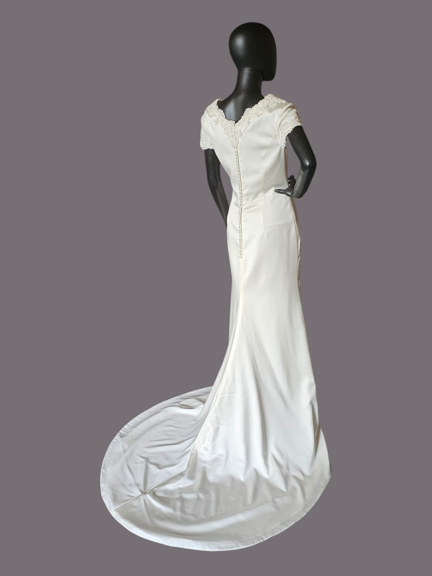 Ivory Silky Satin Cowl Neck Wedding Gown Sheath - Casablanca