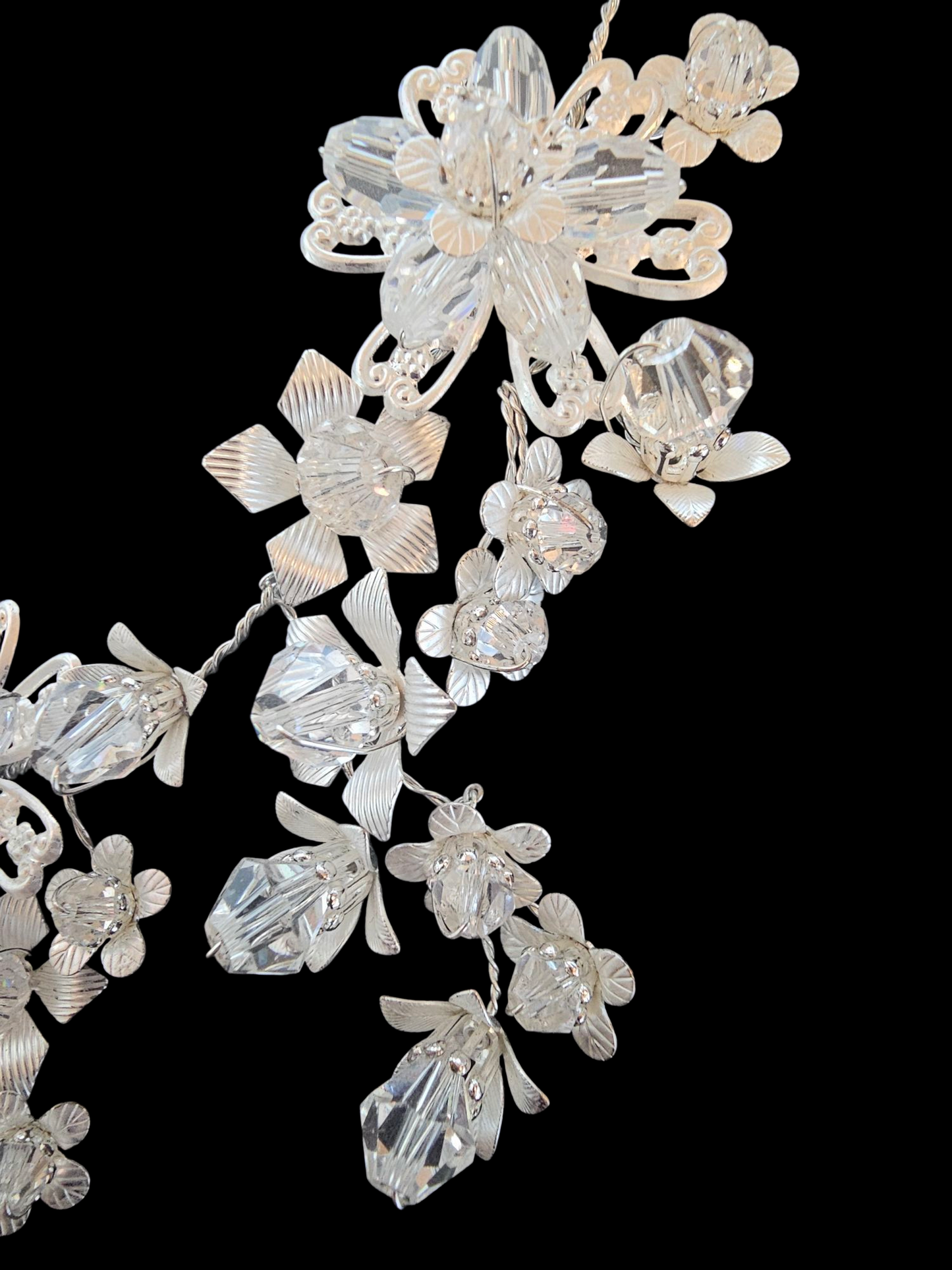 Silver/Swarovski Bead Woven Floral Necklace/Earring Set
