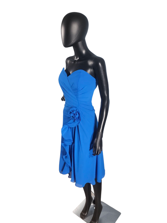 Starry Sapphire Chiffon Strapless Ruched Mid-Length Dress - B2