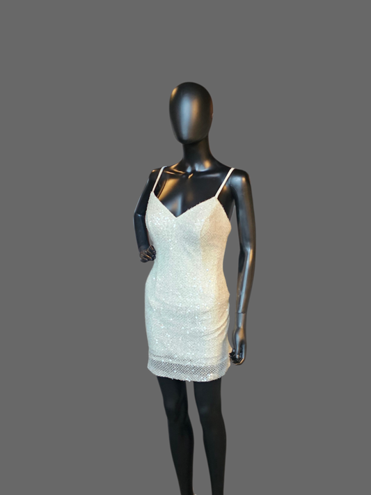 Ivory Sequin V-Neck Cocktail Dress - Madi Lane