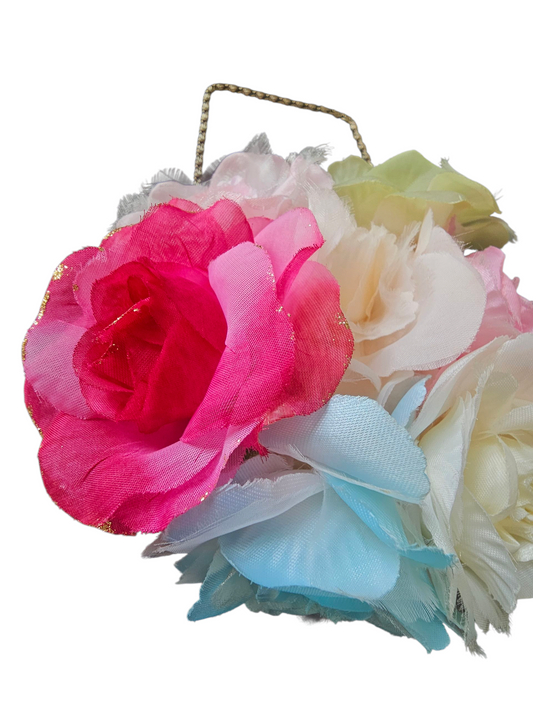 Satin/Multicolored Flower Handbag