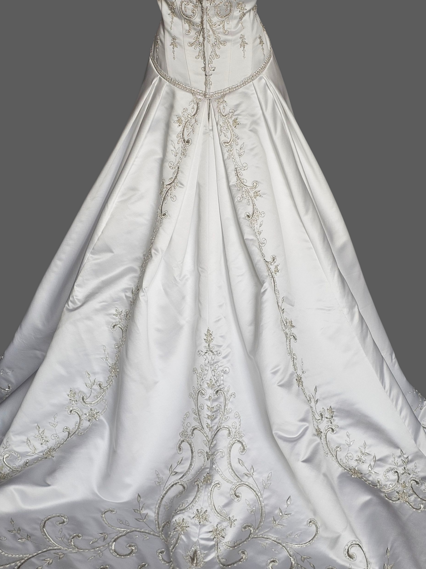 White Satin Drop Waist A-Line Wedding Gown - Casablanca