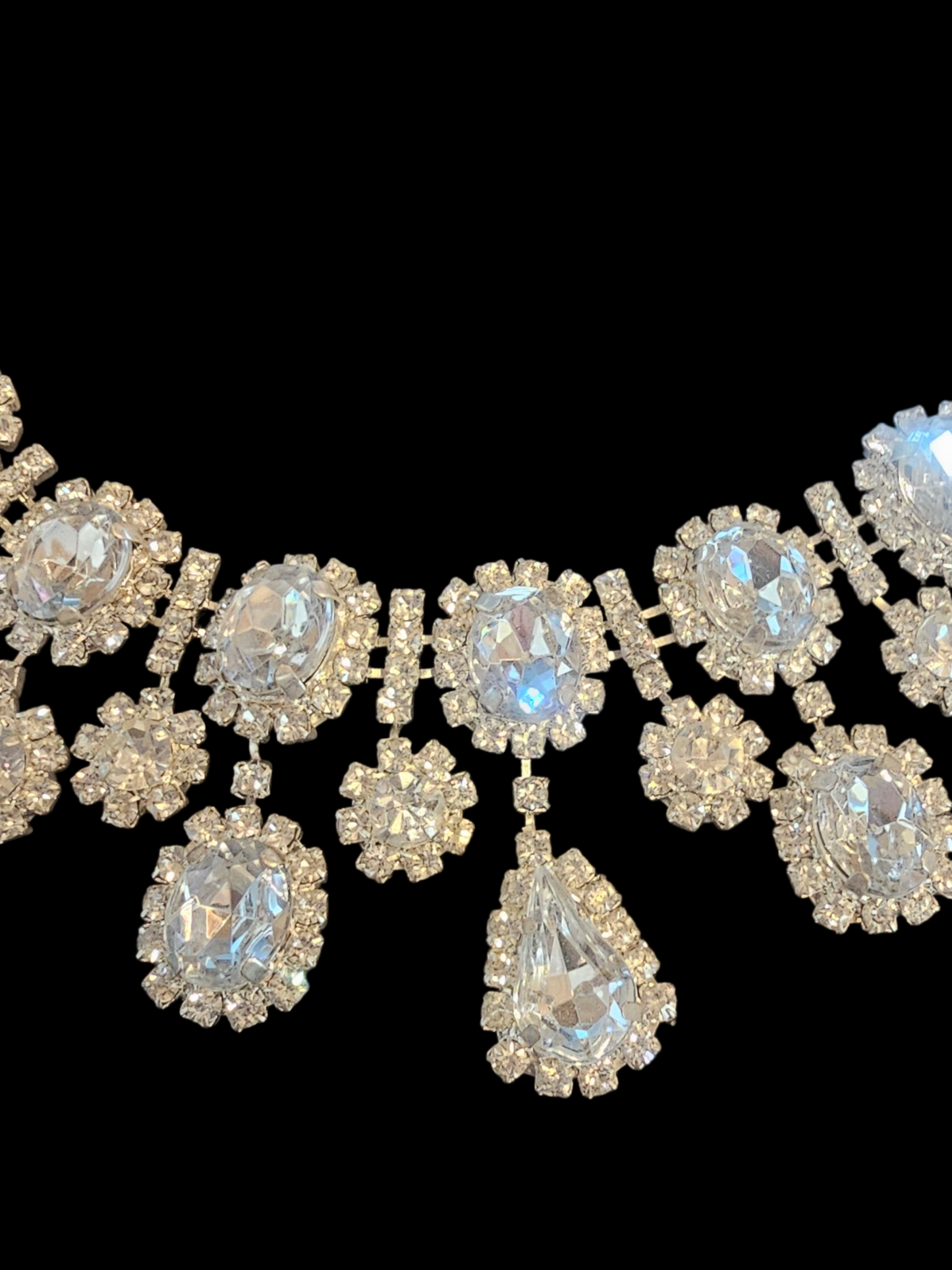 Large White Crystal Cluster Necklace/Earring Set