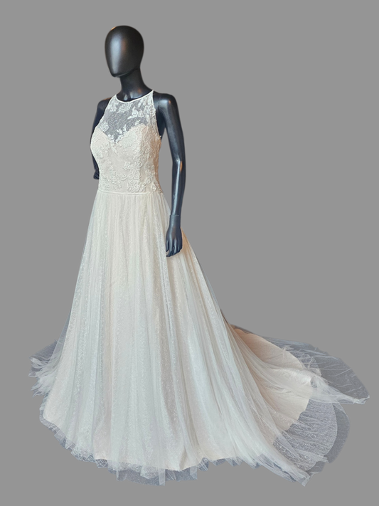 Blush A-Line Lace Racer Halter Illusion Back Wedding Dress - Maggie Sottero