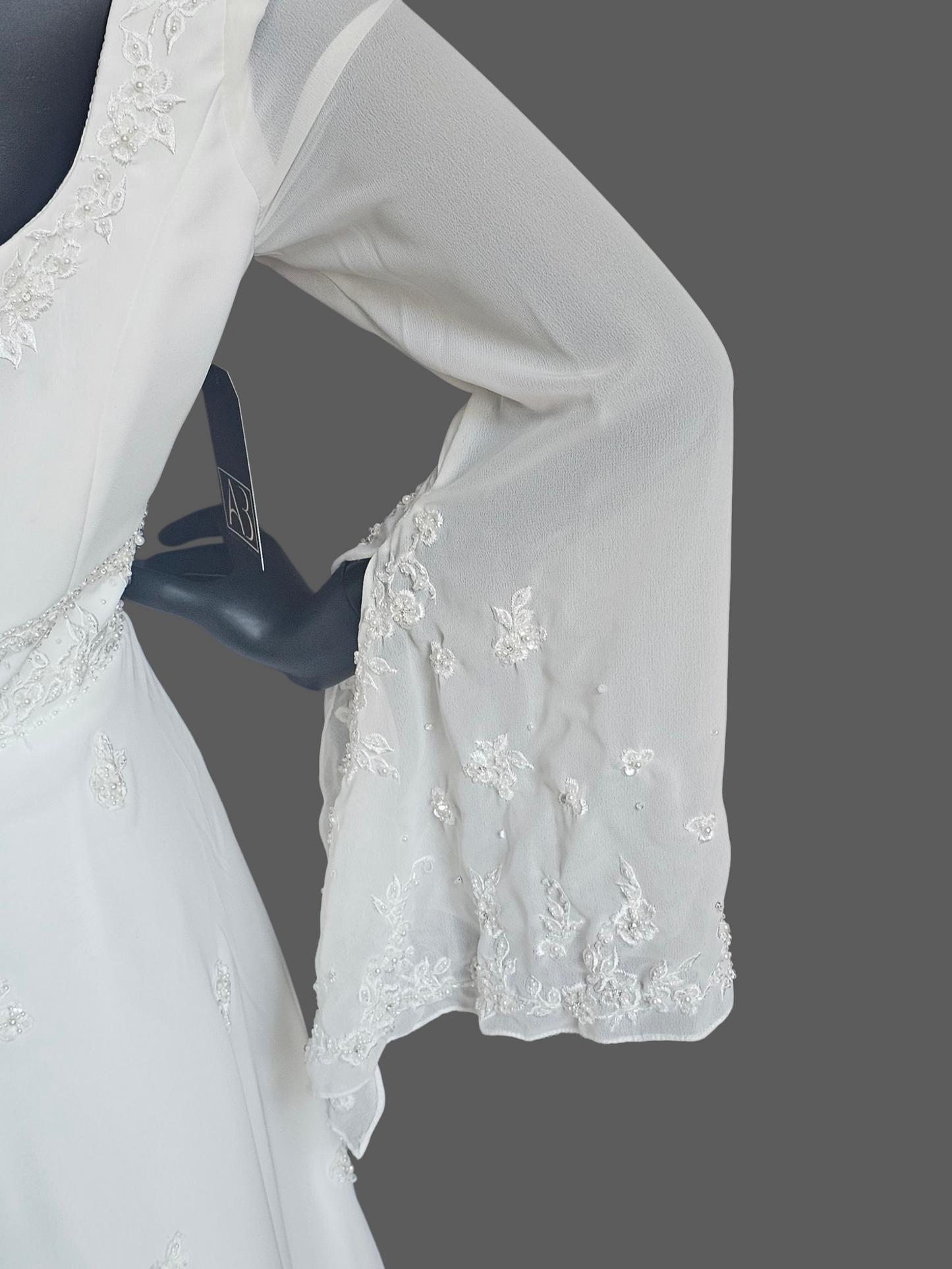 Vintage Ivory Chiffon Empire Waist Scoop Neck Renaissance Sleeve Wedding Dress - Mori Lee