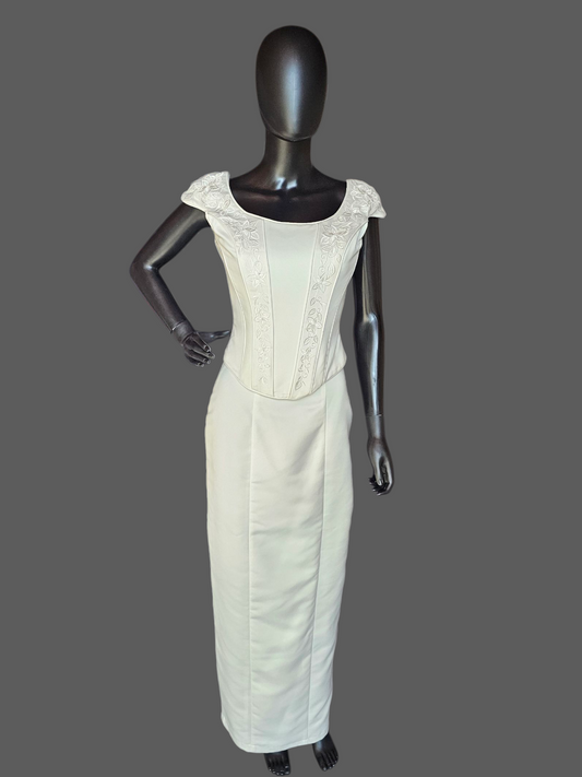 Fitted Cap Sleeve Basque Waist 3 Piece Wedding Gown - Detatchable Train