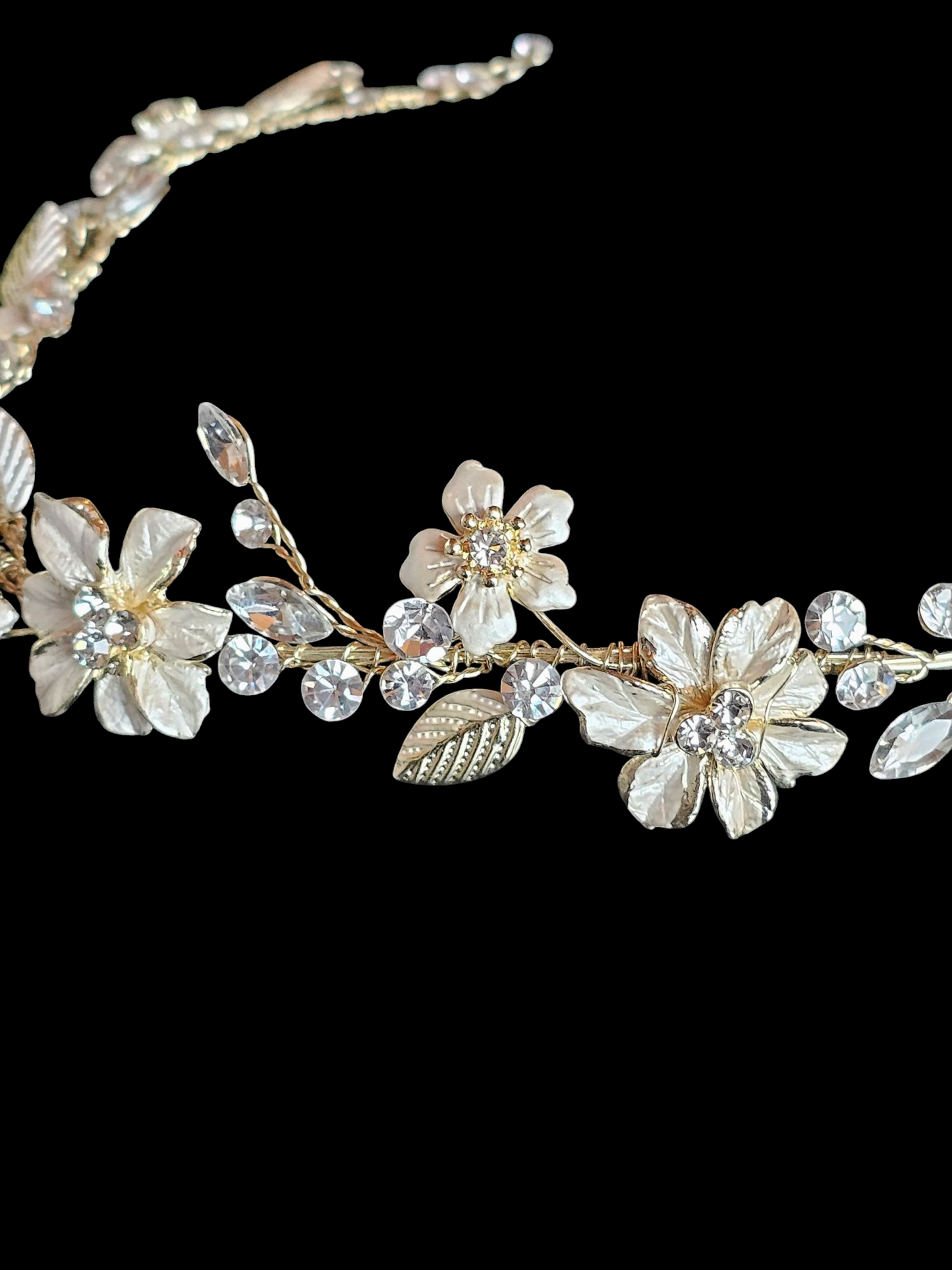 Gold Floral/Crystal Wire Hair Wreath Accessory