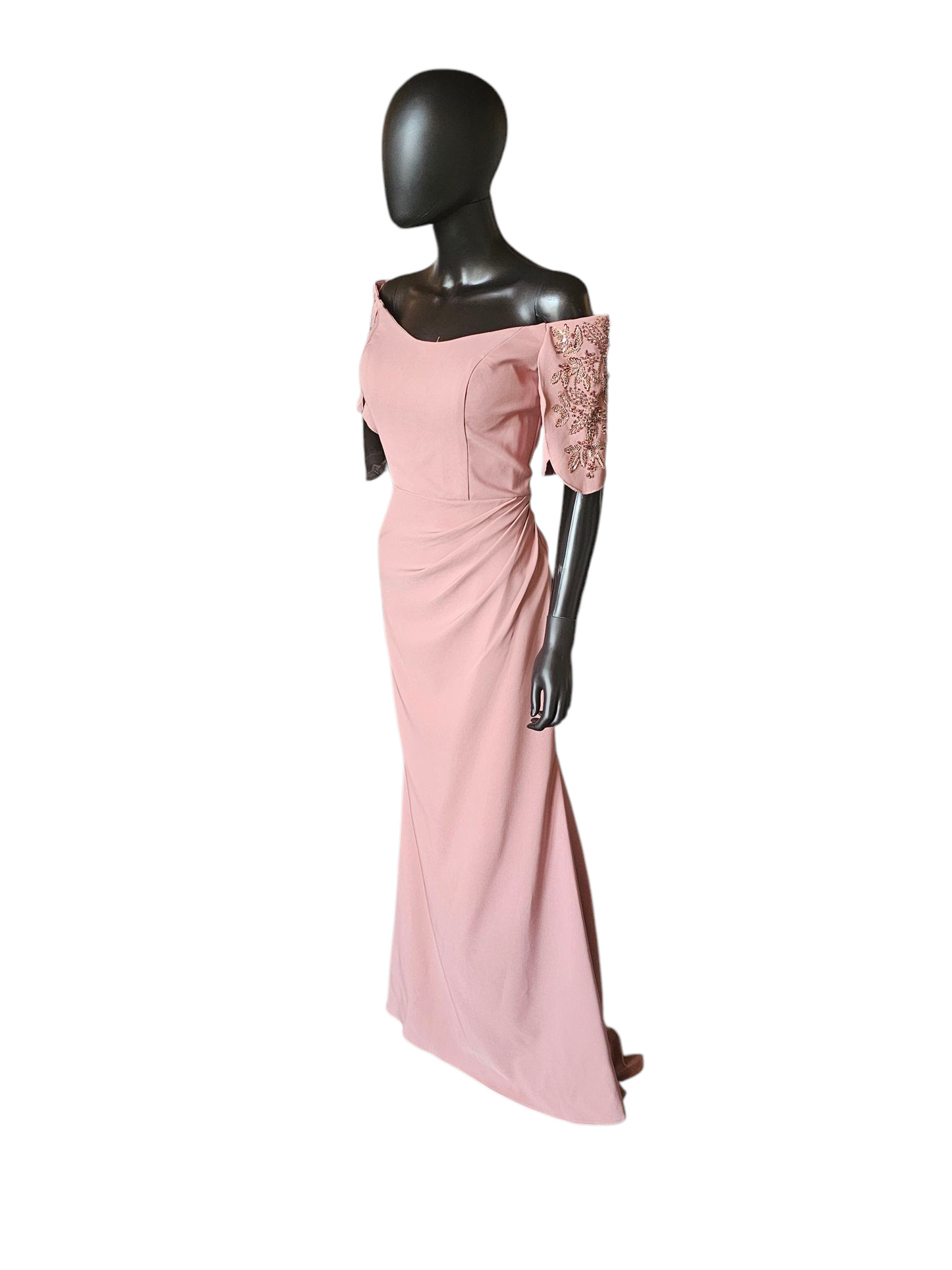 Dusty Rose Off Shoulder Fit/Flare Formal Gown - Madeline Gardner