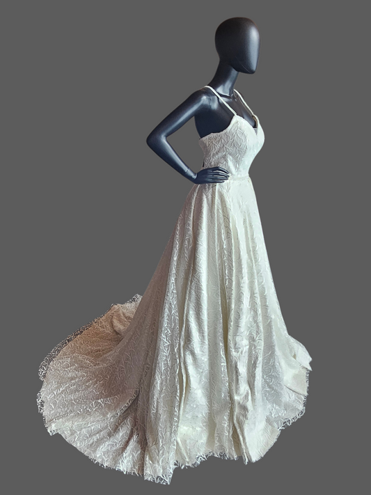 Ivory Sparkle Vine Embroidered Pleated A-Line Wedding Ballgown - Di La Sena - NWT