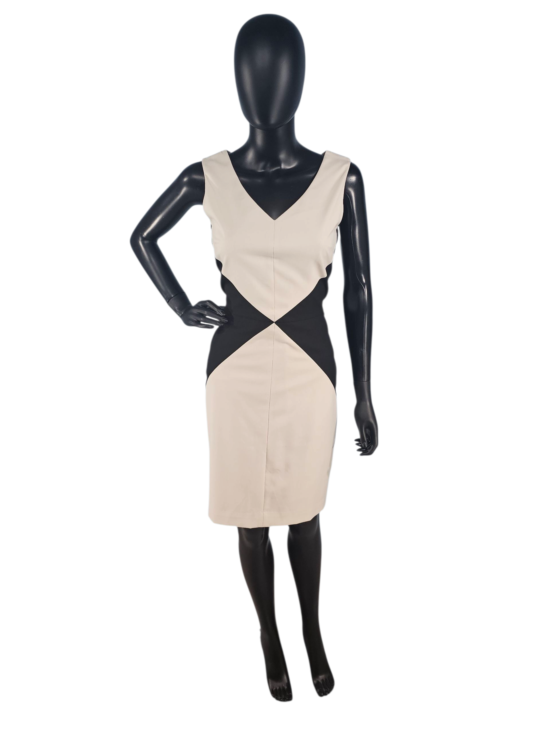 Black/Ivory Diamond Sheath Knee Length Dress
