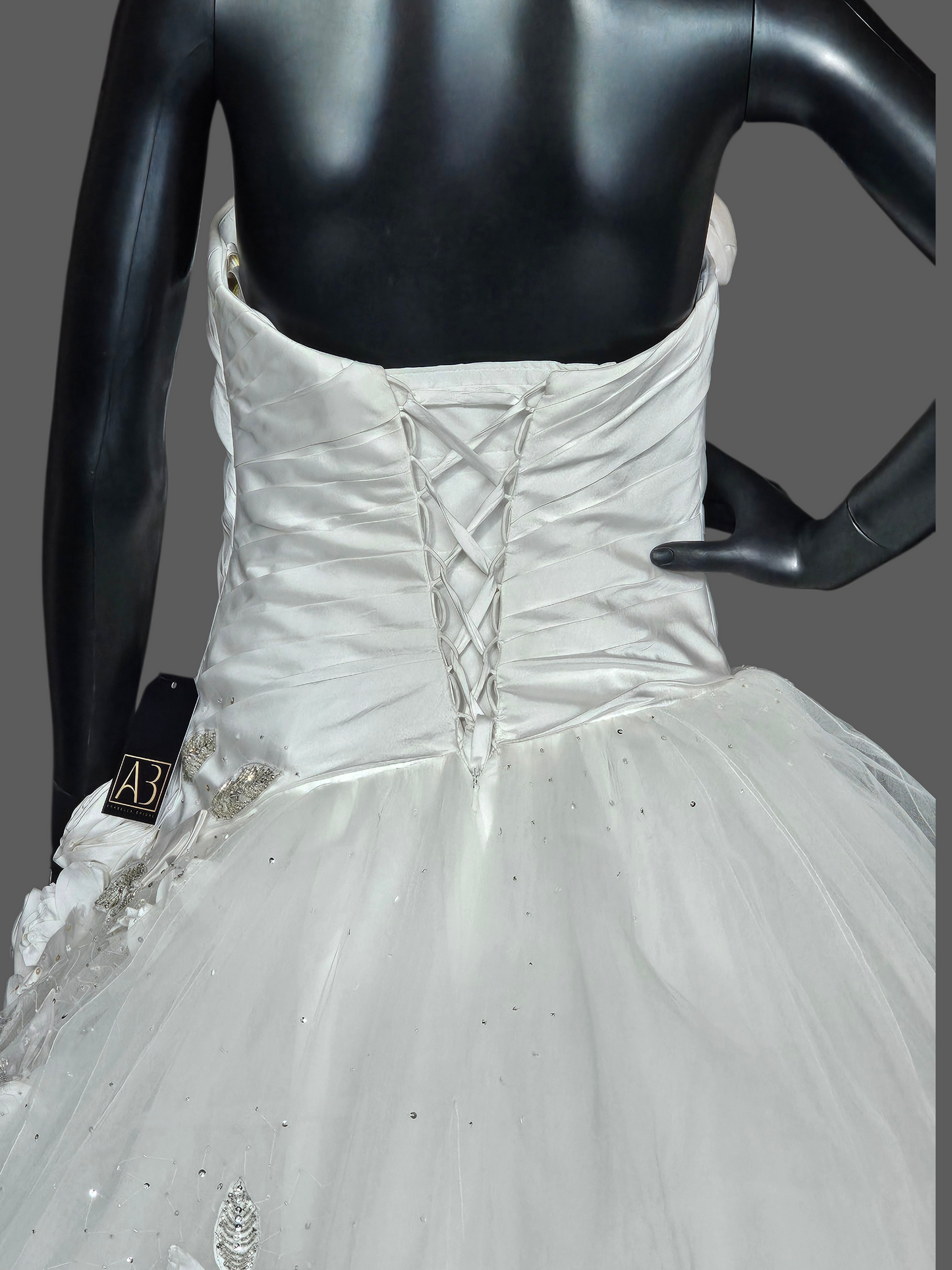 White Asymmetrical Floral Accent Wedding Ballgown - Bill Levkoff