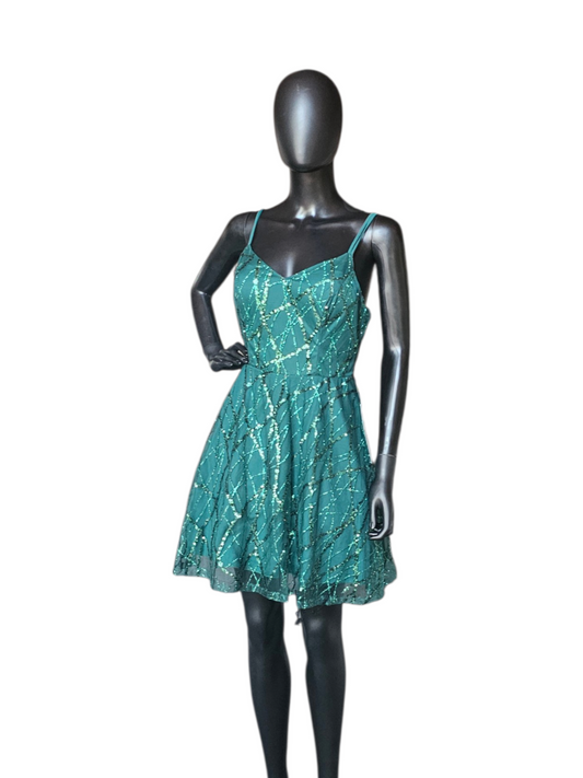 Forest Green Lace Sparkle Babydoll Homecoming Dress- City Studio