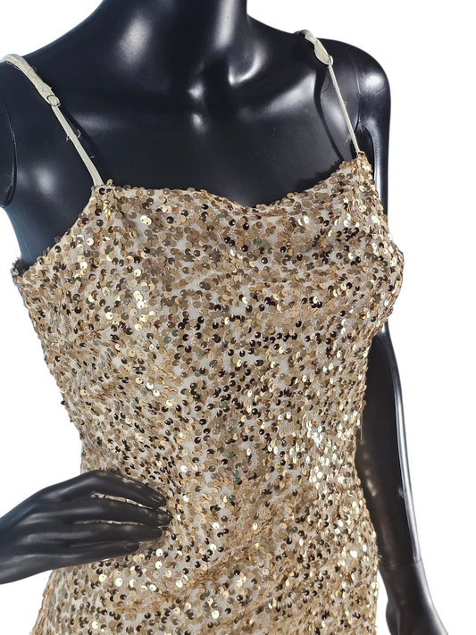 Gold Sequin Spaghetti Strap Cocktail Dress / Party Dress - Wild Fable