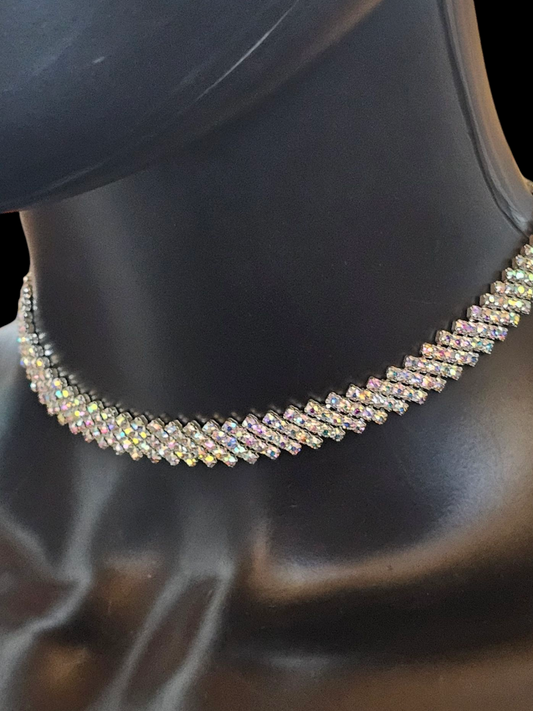 Iridescent Rhinestone Choker Necklace