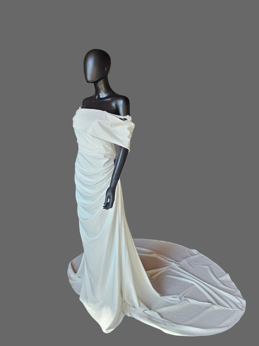 Ivory Crepe Off Shoulder Modern - Tania Olsen