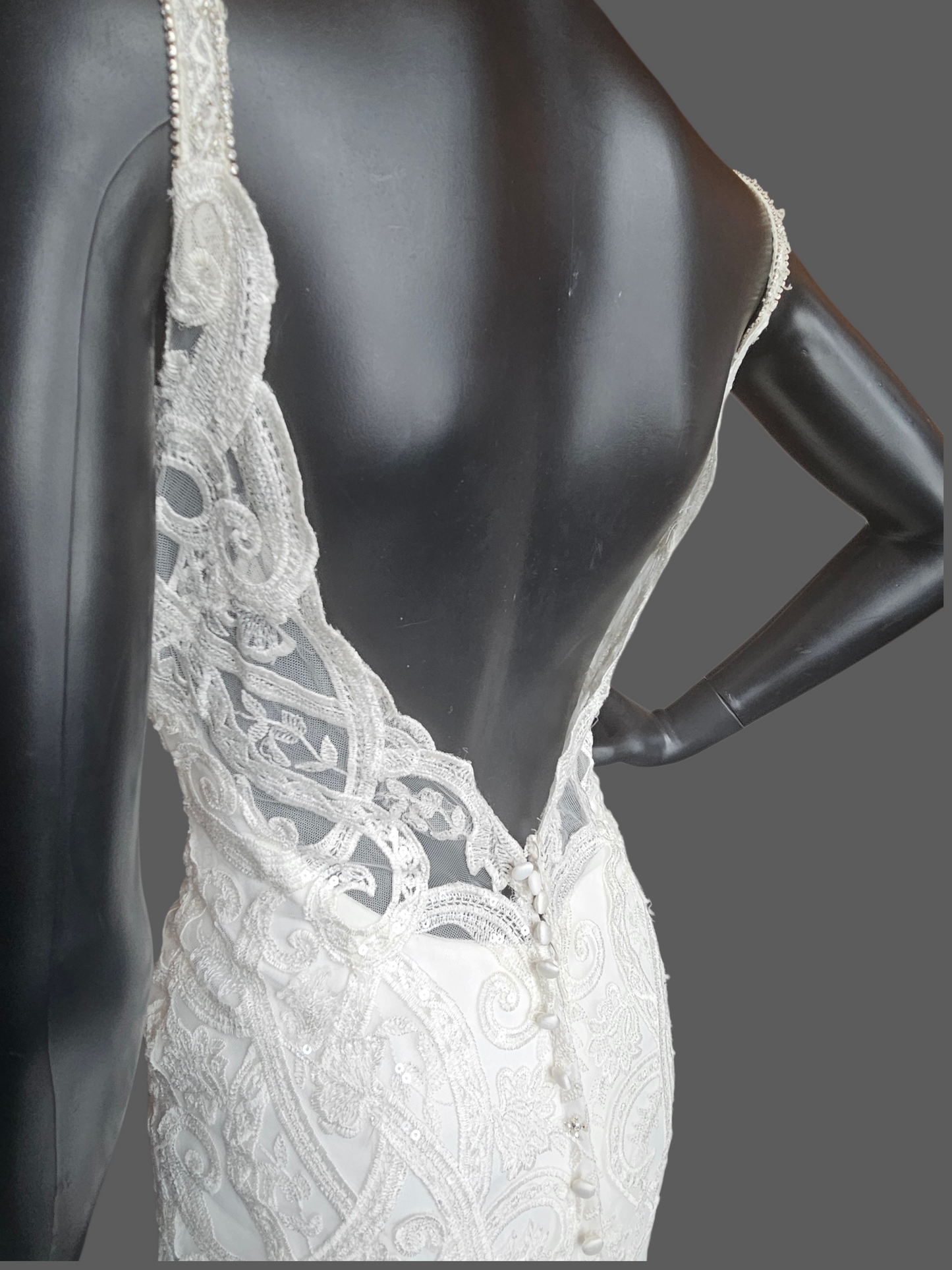 White Plunge V-Neck Lace Fit/Flare Wedding Gown - Hadley Bloom