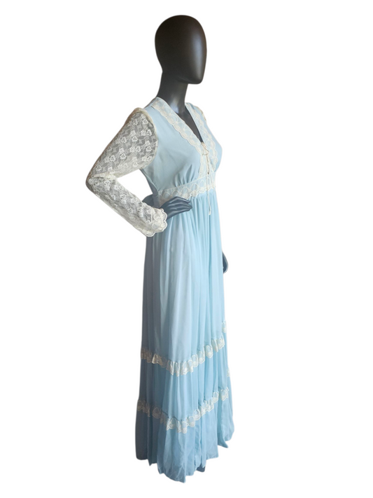 Vintage 70's Blue Prom Prairie Style Maxi Dress - Gunne Sax