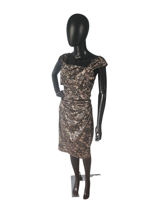 Silky Satin Lace Print Sheath Dress - Maggie London